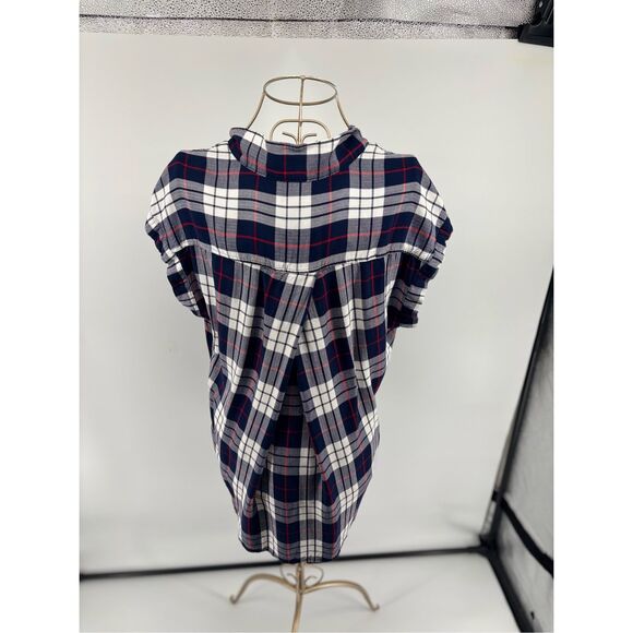 Jachs Girlfriend Plaid Shirt Short Sleeve Button Up Blue Red Women’s Size Medium - Picture 8 of 8